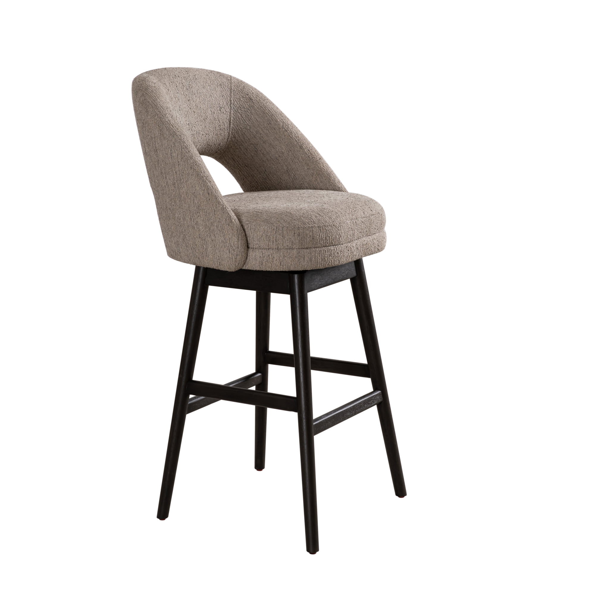 Adrian Gray Solid Wood Upholstered 30" Bar Height Swivel Barstool with Morning Fog Fabric Seat - Set of 2