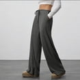 thumbnail image 7 of BRGZLK Women's Wide Leg Ribbed Knit Pants Solid Color Drawstring Waist Low Rise Casual Pants Straight Leg Pants, 7 of 7