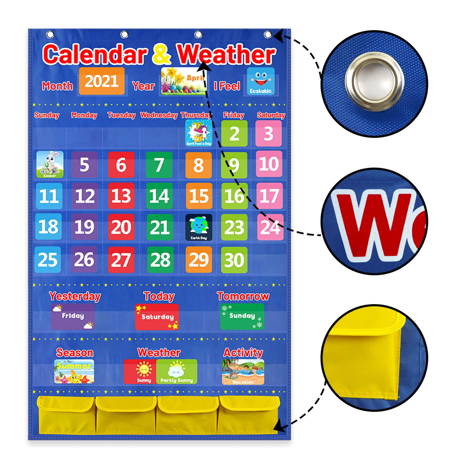 Calendar Weather Pocket Chart Classroom Monthly Calendar Chart with 114 Cards for Classroom Kindergarten Homeschooling