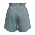 thumbnail image 5 of Cotton Linen Shorts for Women Summer Casual Elastic High Waist Wide Leg Loose Beach Shorts with Pockets, 5 of 6