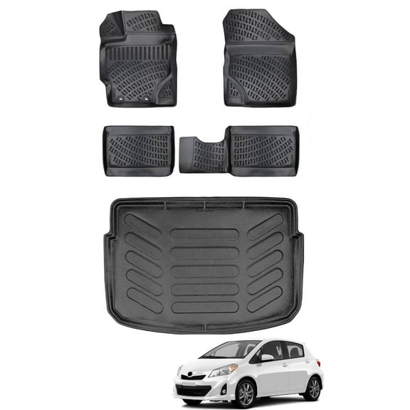 Car Floor Mats   Cargo Liner (Full SET) Compatible for Toyota Yaris 2013-2019 Waterproof | All Weather