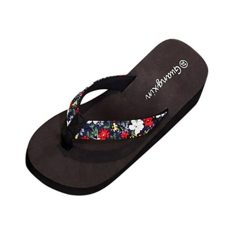 

Alueeu ladies shoes casual Women Ladies Fashion Summer Flowers Bohemian Style Slippers Beach Sandals Shoes Dark Blue 36