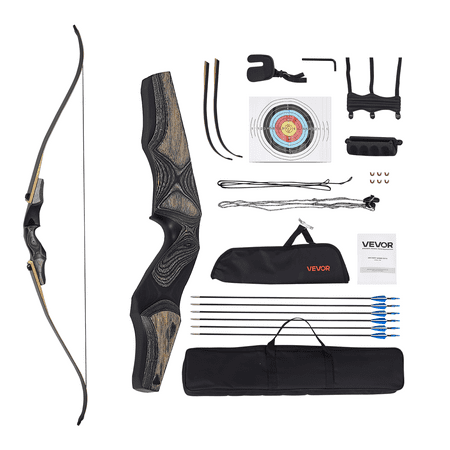 VEVOR Recurve Bow and Arrows Kit 60 inch Wooden Takedown Bows Right Handed Ergonomic Archery Recurve Bow Package Longbow for Outdoor Target Training Practice Hunting Beginners to Advanced 30 lbs