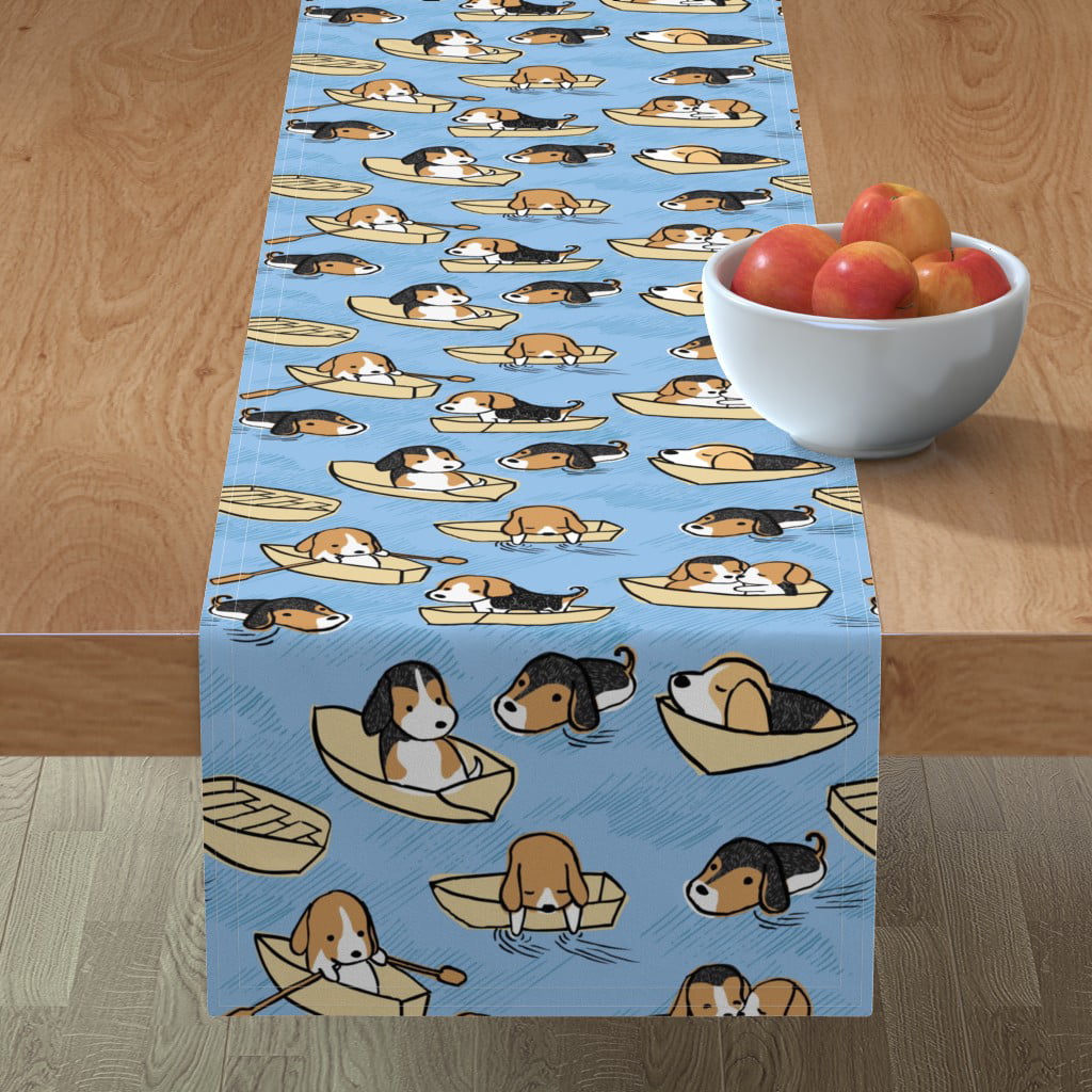 Tablecloth Beagle Dog Dogs Puppy Boat Rowboat Swimming Paddle Cotton Sateen 