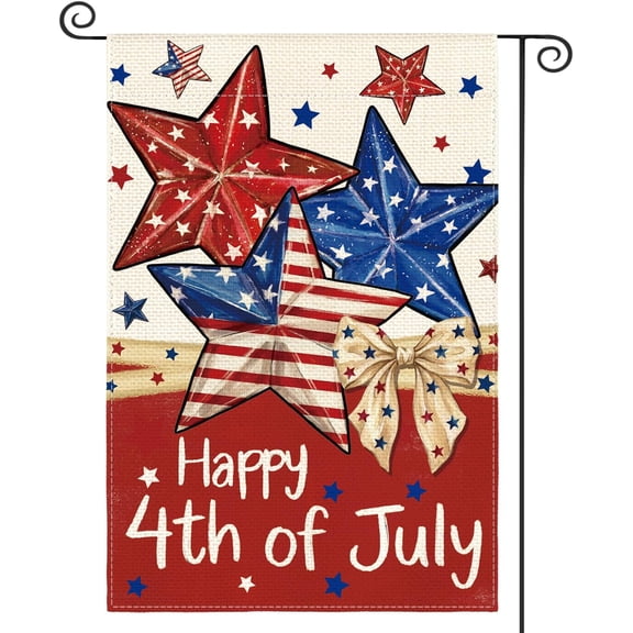 Happy 4th of July Patriotic Garden Flag 12x18 Inch Double Sided Outside, American Stars and Stripes Yard Outdoor Decoration