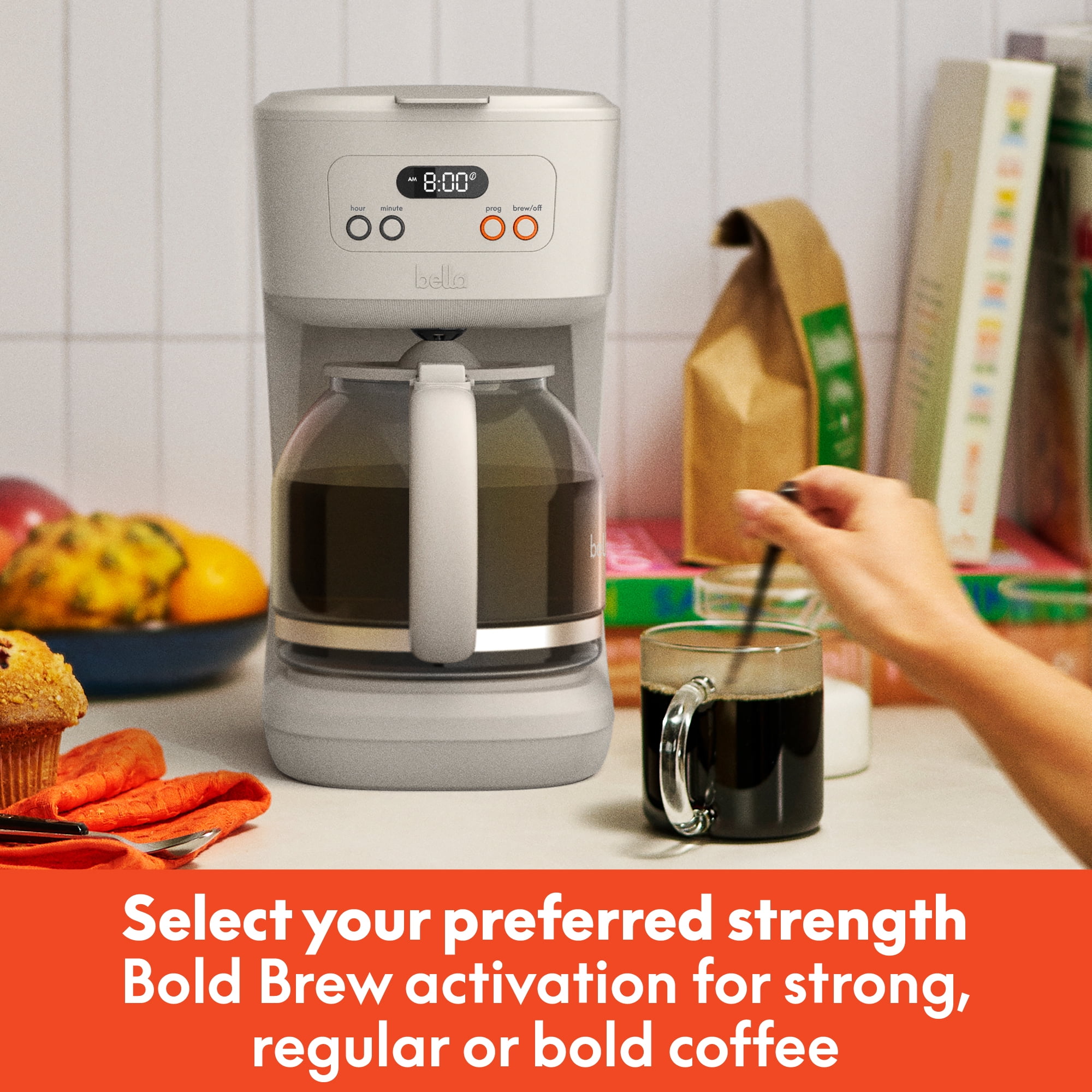 bella 12 Cup Programmable Drip Coffee Maker with Glass Carafe, Auto Shut-Off, Oatmilk