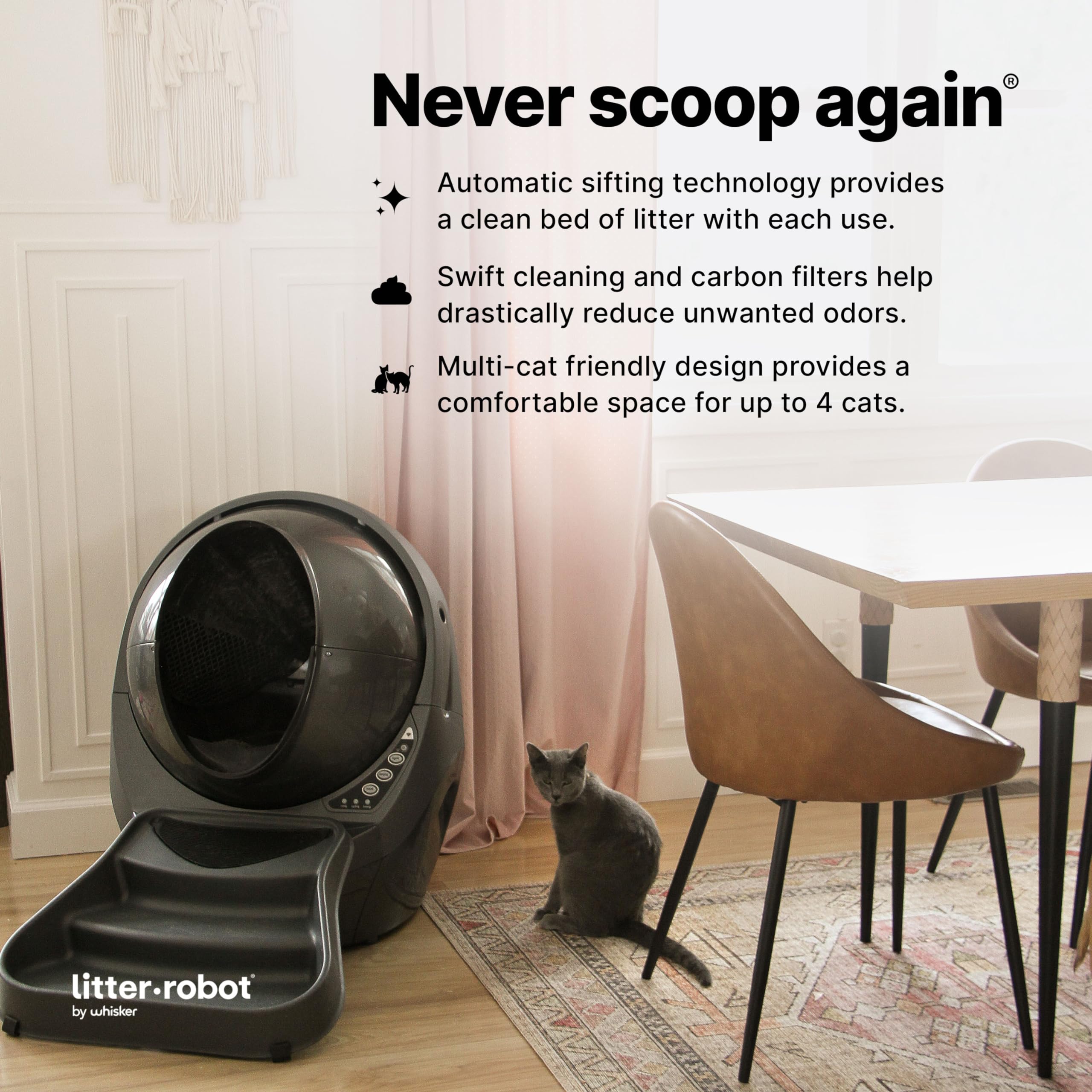 Litter-Robot 3 Ramp by Whisker, Grey Cat Ramp for Litter Box, Custom Fit for Litter-Robot 3, Reduces Tracking, Suitable for Small & Older Cats, Made in the USA