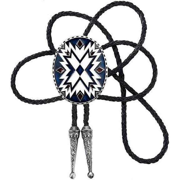 Vintage White Crack Triangle Bolo Tie for Men with Silver Bolo Tie Tips