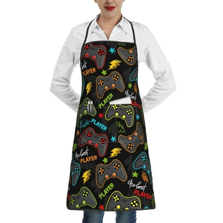 

Gaeub Play Game3 Kitchen Cooking Aprons Adjustable Bib Apron Waterdrop and Oil Resistant Kitchen Chef Apron for Women Men