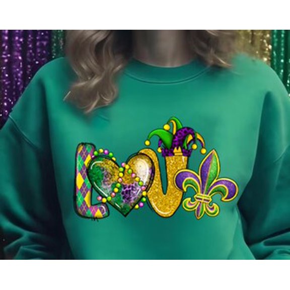 Sam Soft Mardi Gras Love Long Sleeve Shirt, Mardi Gras Sweatshirt, Fleur De Lis Sweater, Mardi Gras Carnival Crewneck, Mardi Gras Carnival, Mardi Tee