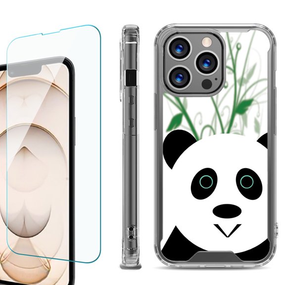 Shockproof Bumper Phone Case for iPhone 13 Pro Max, with Tempered Glass Screen Protector, by OneToughShield ® - Panda