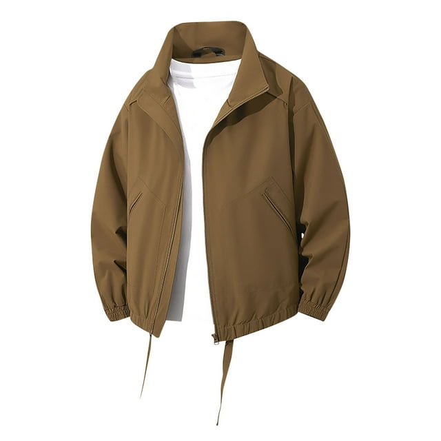 Lovzfmll Veste de Sport Coupe-Vent pour Hommes, Couleur Unie, Col à Manches Longues, Poche Zippée, pour Randonnée, Extérieur, Marron, 3TG