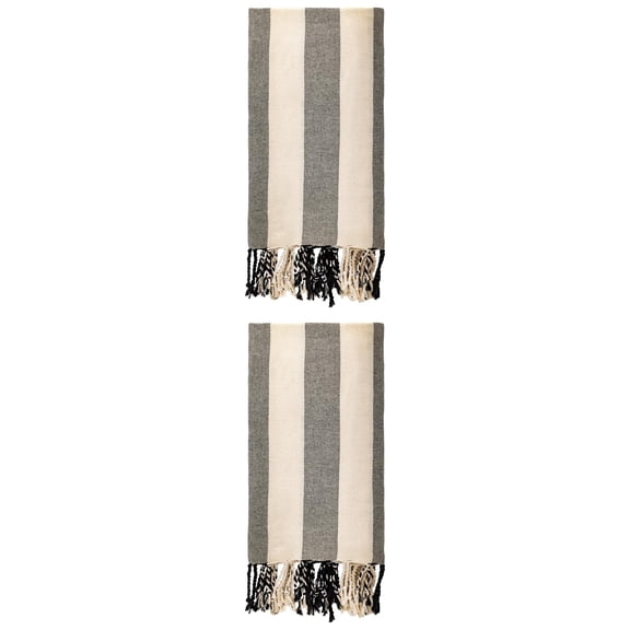 Unique Bargains Stripe Lightweight Absorbent Beach Towel 2 Pack Black 71"x40"
