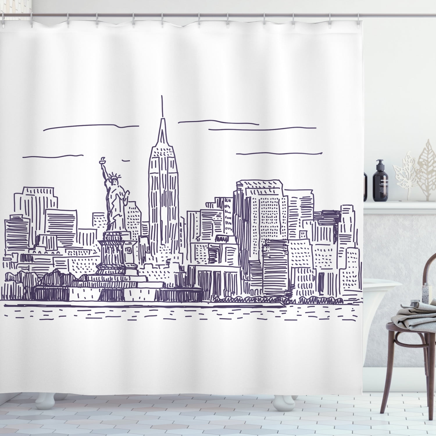 Details about   Black White Shower Curtain Sky in Manhattan Print for Bathroom 