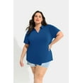 thumbnail image 6 of CASSIE LIZ Womens Shirts Plus Size 4X Summer Blue Polo Shirts V Neck Ladies Shirts with Collar Fashion Business Short Sleeve Collared Shirts Casual Loose Fit Spring Tops 4XL 24W 26W, 6 of 7
