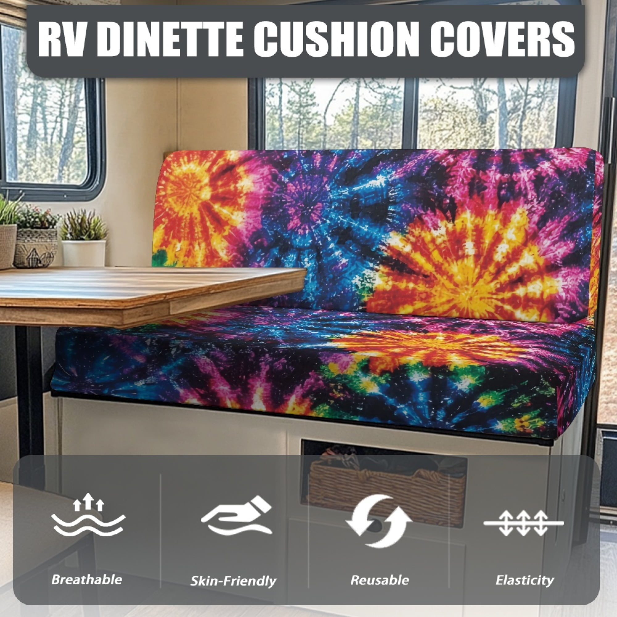 Yuyamidu Whilpool Tie Dye RV Dinette Cushion Covers Washable Camper Cushion Slipcover 1 Bench Cover 1 Backrest Cover Stretch Seat Sofa Chair Cover RV Accessory