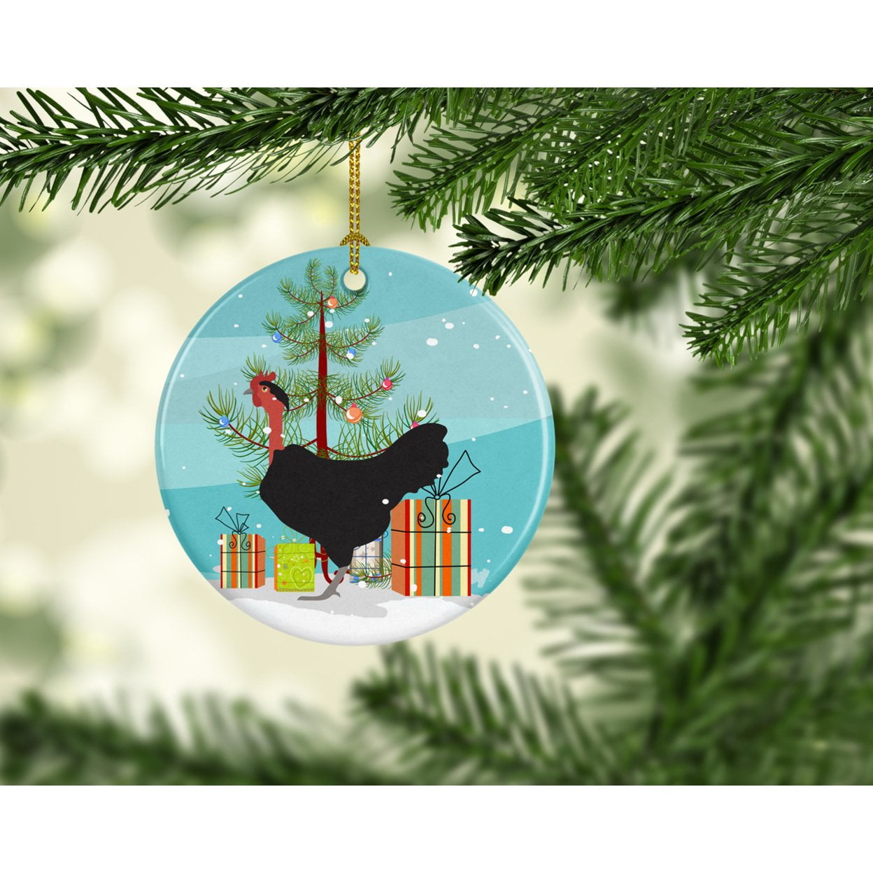 Naked Neck Chicken Christmas Ceramic Ornament