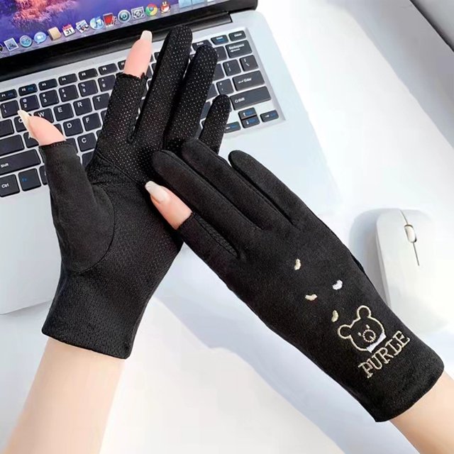 Guantes cortos de algodón para mujer, con protección solar, antiultravioleta, antideslizantes, finos, de verano, con dos dedos expuestos, para montar a caballo y conducir