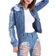 thumbnail image 3 of Michellecmm Women's Ripped Jean Jacket Casual Lapel Neck Long Sleeve Button Down Denim Tops for Daily Office Party, 3 of 6