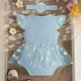 thumbnail image 6 of KPOPLK 2 Piece Baby Girl Outfit Summer Tulle Romper DressBubble Bodysuit and Bow Headband Set 0 3 6 9 12 18 Months(3-6 Months,Sky Blue), 6 of 6