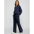 thumbnail image 5 of SWSMCLT Women's Billowy 2 Piece Outfit Shirt With Pants Set Comfy Half Zip Fall Chic Jogger Band Collar Long Sleeve Activewear Set Navy Medium, 5 of 5