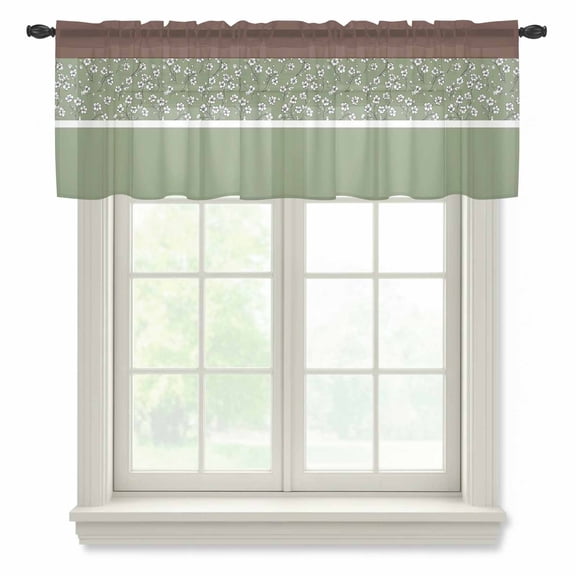 Sage Green Brown Flowers Valance Curtains for Kitchen/Living Room/Bathroom/Bedroom Window, Rod Pocket Small Topper Half Short Window Curtains Voile Sheer Scarf, Classic Botanical Art Elegant 42"x12"
