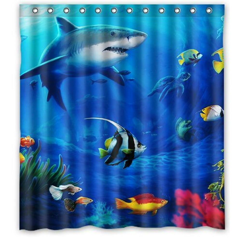 HelloDecor Underwater world Colorful Tropical Sea Life Shower Curtain