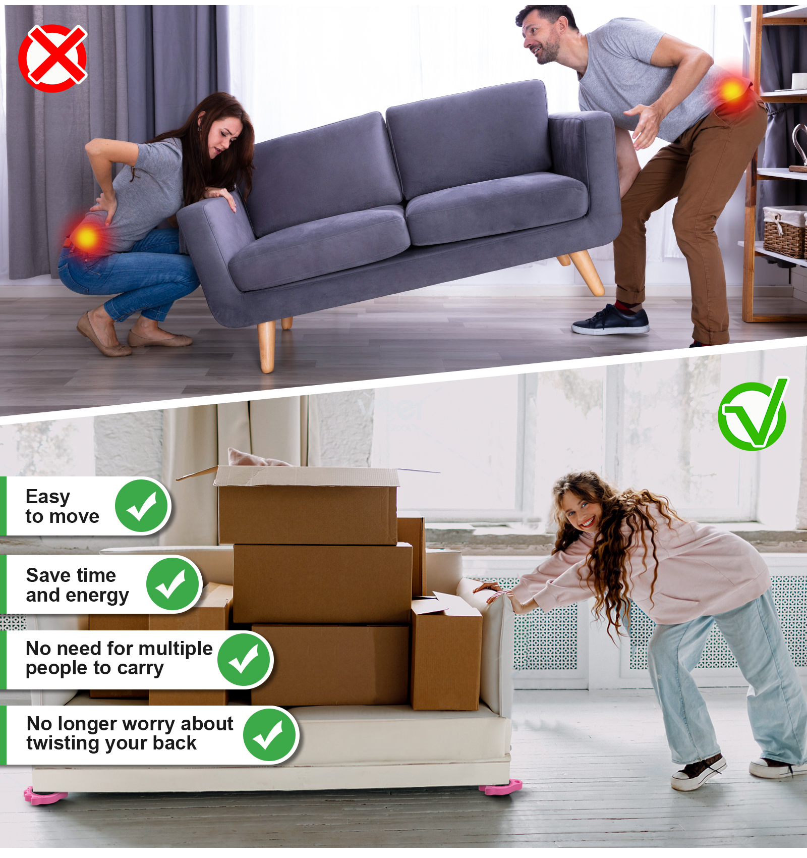 Furniture Lift Mover Tool Set - Furniture Movers Can Withstand Up to 800 Ibs, 360°Sliding Function, Furniture Lifter Have Self-Adjusting Bases， Heavy Item Furniture Moving Tool Without Falling