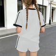 thumbnail image 5 of SGFCWSX Girls 2 Piece Outfits Summer Bow Print Short Sleeve T Shirt Side Stripe Shorts Set for Kids Gray Size 5T, 5 of 6