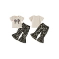 thumbnail image 2 of AceBaby Toddler Baby Girl Summer Clothes Set 6M-4T Bow Print Short Sleeve T-Shirt and Flare Pants 2Pcs Spring Outfits, 2 of 9