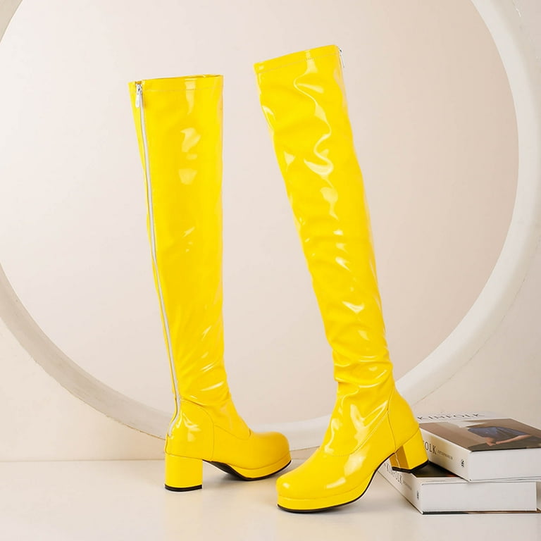 OKBOP Womens Chunky Heel Over-The-Knee Boots-Zipper Round Toe Rain