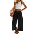 thumbnail image 3 of Women's Loose Wide Leg Track Pants Drawstring Pockets Elastic Waist Capri Casual Summer Hiking Pants Black XL, 3 of 7