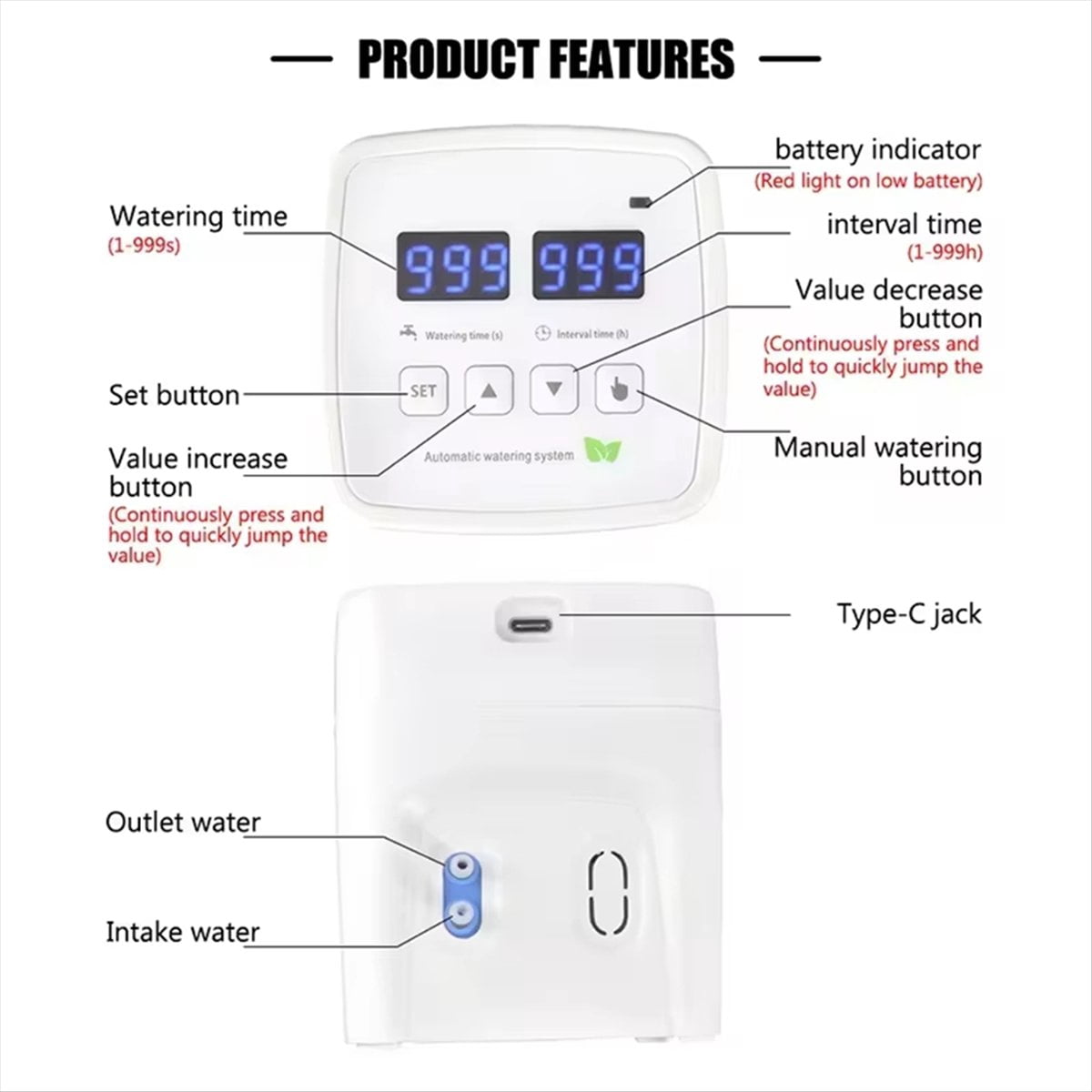 Intelligent Automatic Watering Device Timed Waterer Garden Terrace Drip Irrigation System for 10 Potted Plant Flower,1 x Smart Timer Watering Device,White