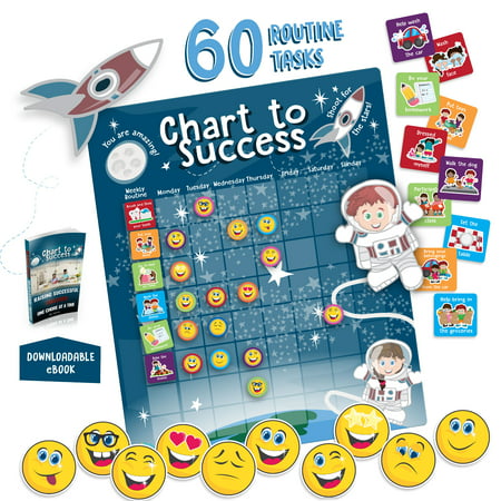 Chart to Success| Magnetic Dry Erase| Daily Routine Responsibility Chore Chart for Kids| 80 Emojis| 60 Tasks, Including Behavior and Self-Care| Fun Design for Both Boys and Girls| Raising a