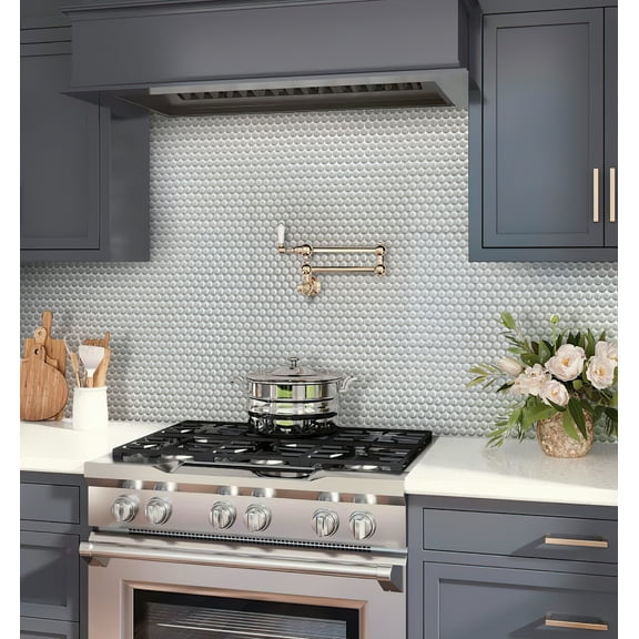 Cirkel 11.46 in. x 12.4 in. Glossy Gray Porcelain Mosaic Wall and Floor Tile (9.87 sq. ft./case) (10-pack)