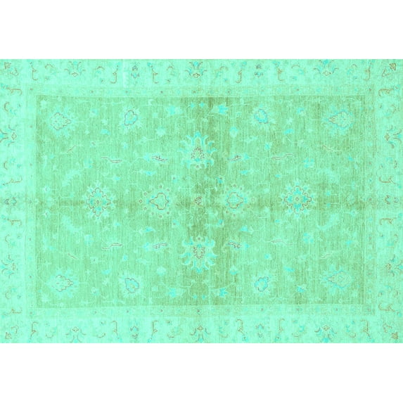 Ahgly Company Machine Washable Indoor Rectangle Oriental Turquoise Blue Traditional Area Rugs, 7' x 9'
