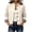 Beige, variant on Women's Ruffle Collar Button Down Jacket with Pockets, Fall Long Sleeve Coat with Plaid Cuff Lining, Sizes S-2XL