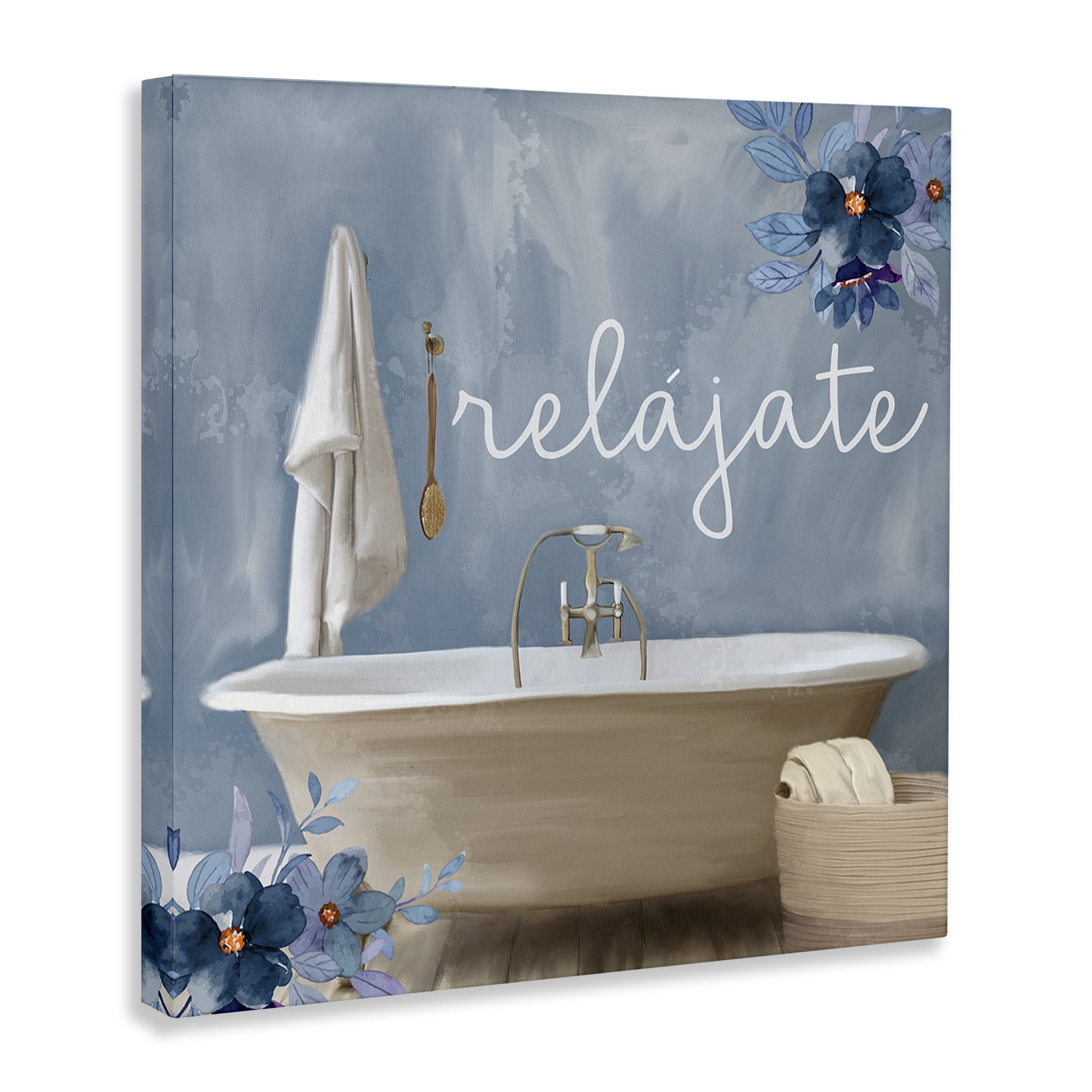 Stupell Industries Relájate con Baño Floral Bath & Laundry Painting Wrapped Canvas Art Print Wall Art, 36 x 36