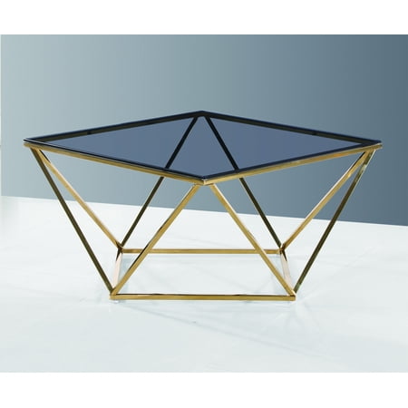 Best Master Furniture E41 Smoked Glass Top with Gold Plated Frame Square Coffee Table