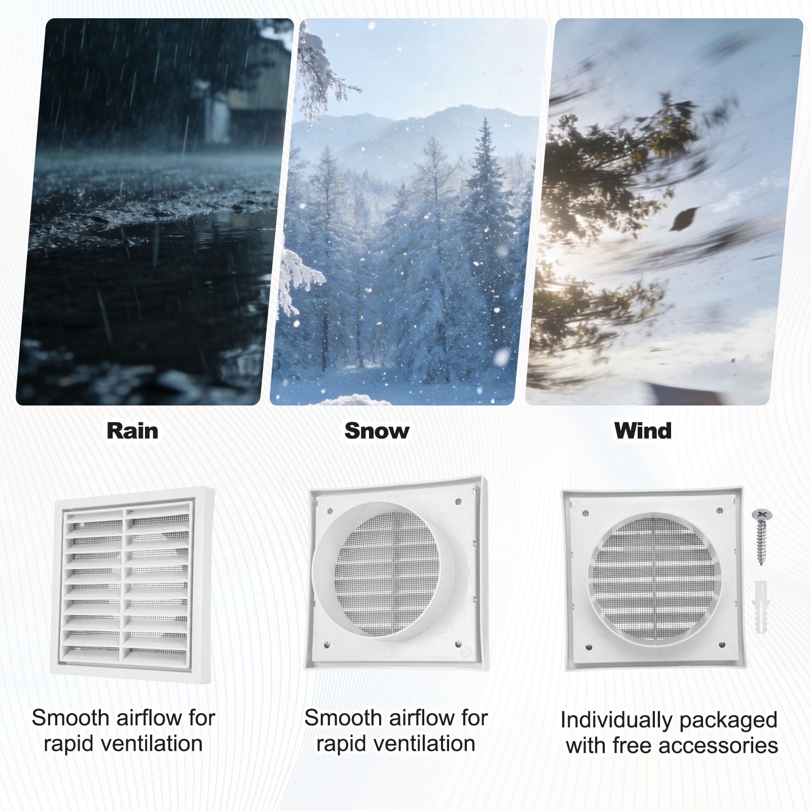 Uxcell 2Set Vent Cover with Screen Mesh (5" Opening, 5.5"L x 5.5"W) - Square Louver Air Wall Vent ABS Plastic Exhaust Ventilation Grille for Central AC/Bathroom/Kitchen/Garage, White