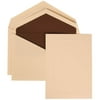 JAM Paper Wedding Invitation Set, Medium, 5 1/4 x 7 1/4, Ivory Card with Brown Lined Envelope and Ivory Simple Border, 50/pack