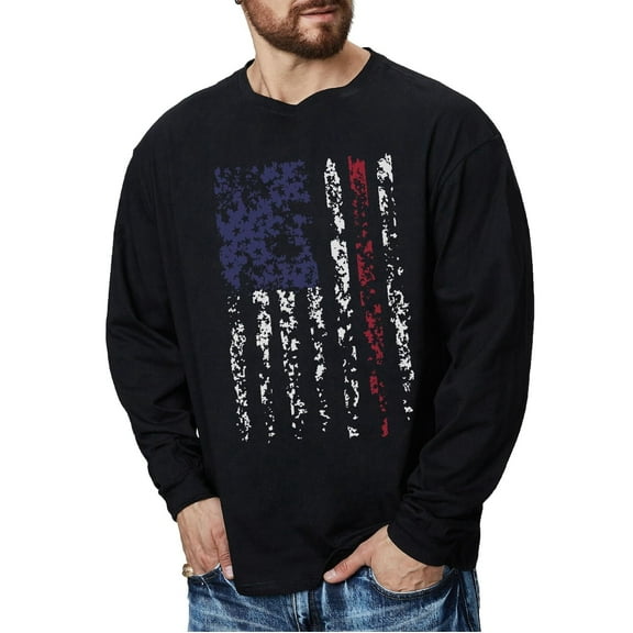 Brythos Men's Long-Sleeved T-Shirt - Flag Pattern Long-Sleeved T-ShirtBlack,S
