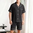 thumbnail image 5 of Bovxnpu Mens Pajamas Set Short Sleeve Lapel Pocket Elastic Waist Pajamas Sleepwear, 5 of 6