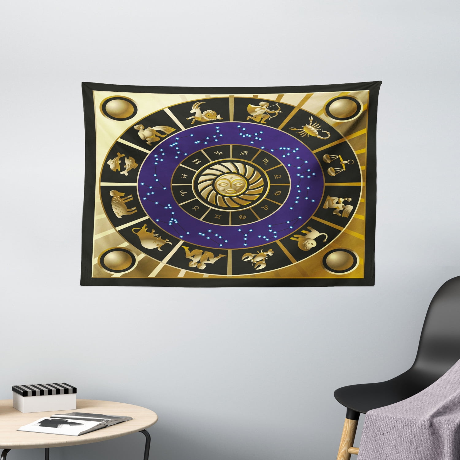 Astrology Tapestry, Plaquet Seem Square Shape and Inner Details Zodiac ...