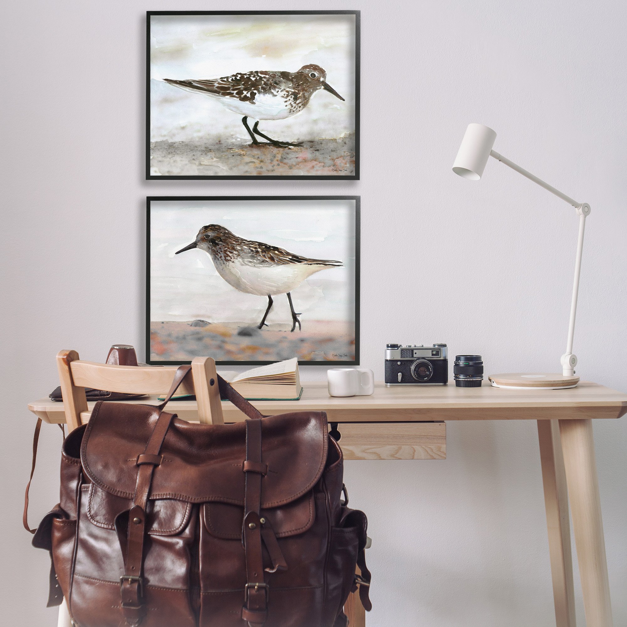 Stupell Industries Sandpipers on Coast Nautical Beach Animals & Insects Painting Black Framed Art Print Wall Art, 30 x 24, Set of 2
