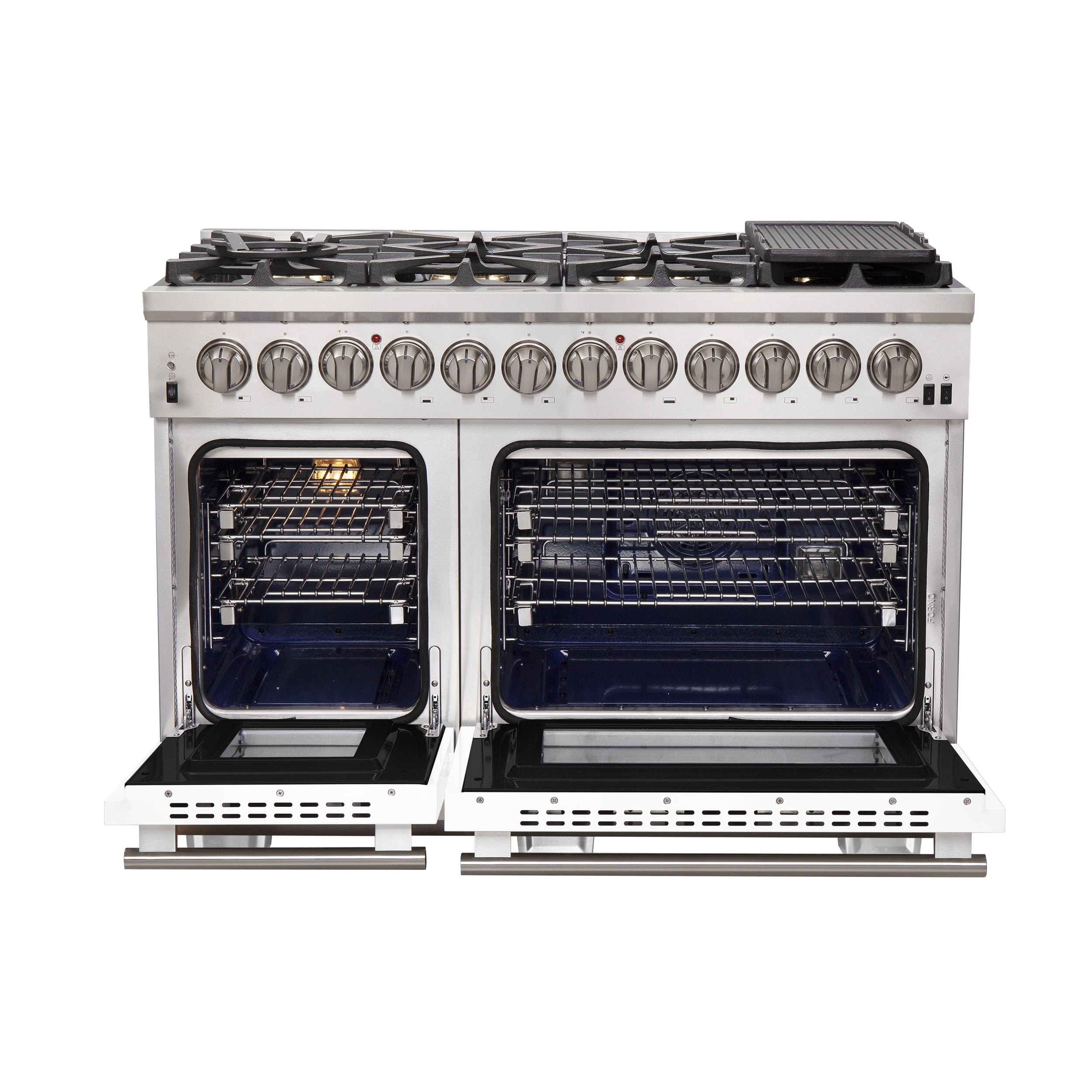 Forno Capriasca 48-Inch Freestanding Dual Fuel Range, 8 Burners, True Convection Oven, White Doors