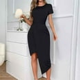 thumbnail image 4 of ZZwxWA Women's Summer Tie Waist Ribbed Midi Dress Short Sleeve Irregular Hem Bodycon Dresses, 4 of 6