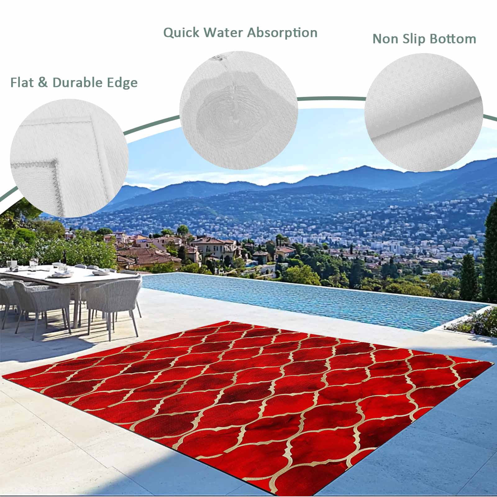 Outdoor Rug 3x5 ft Deep Red Marble Outdoor Large Area Rug Non Slip Rubber Lattice Modern Art Front Door Mat RV Rug Camping Carpet Patio Outdoor Rugs for Backyard Balcony Deck Porch Indoor