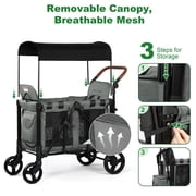Vomeast Wagon Stroller for 2 Kids, 3-in-1 Outdoor Baby Stroller Wagon with Canopy, 5-Point Harness, Adjustable Handlebars, Removable Seat for Toddlers, Grey