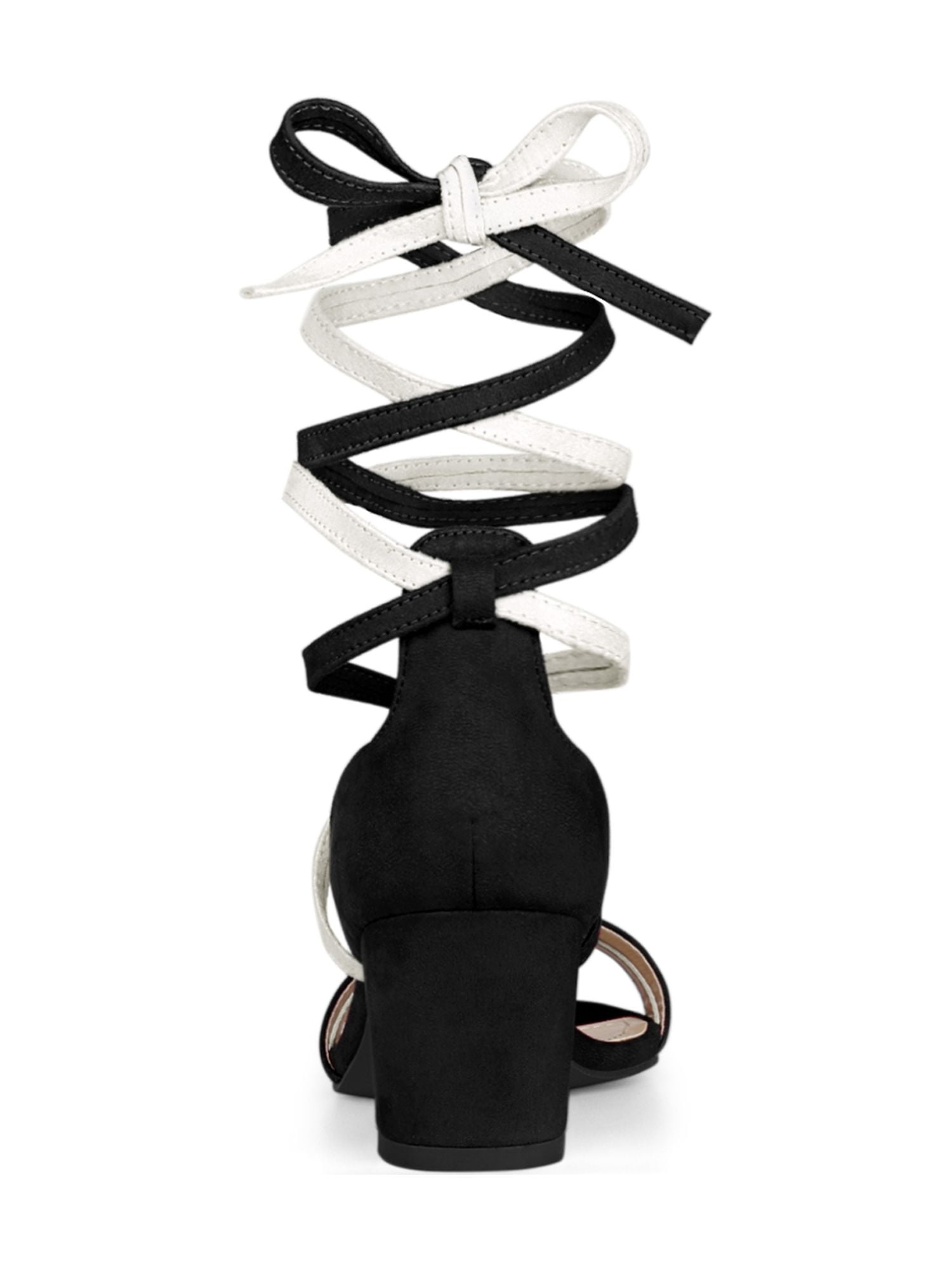 DARING DIVA Women's  Fashion Open Toe Lace Up Color Block Heel Sandals Black White 10